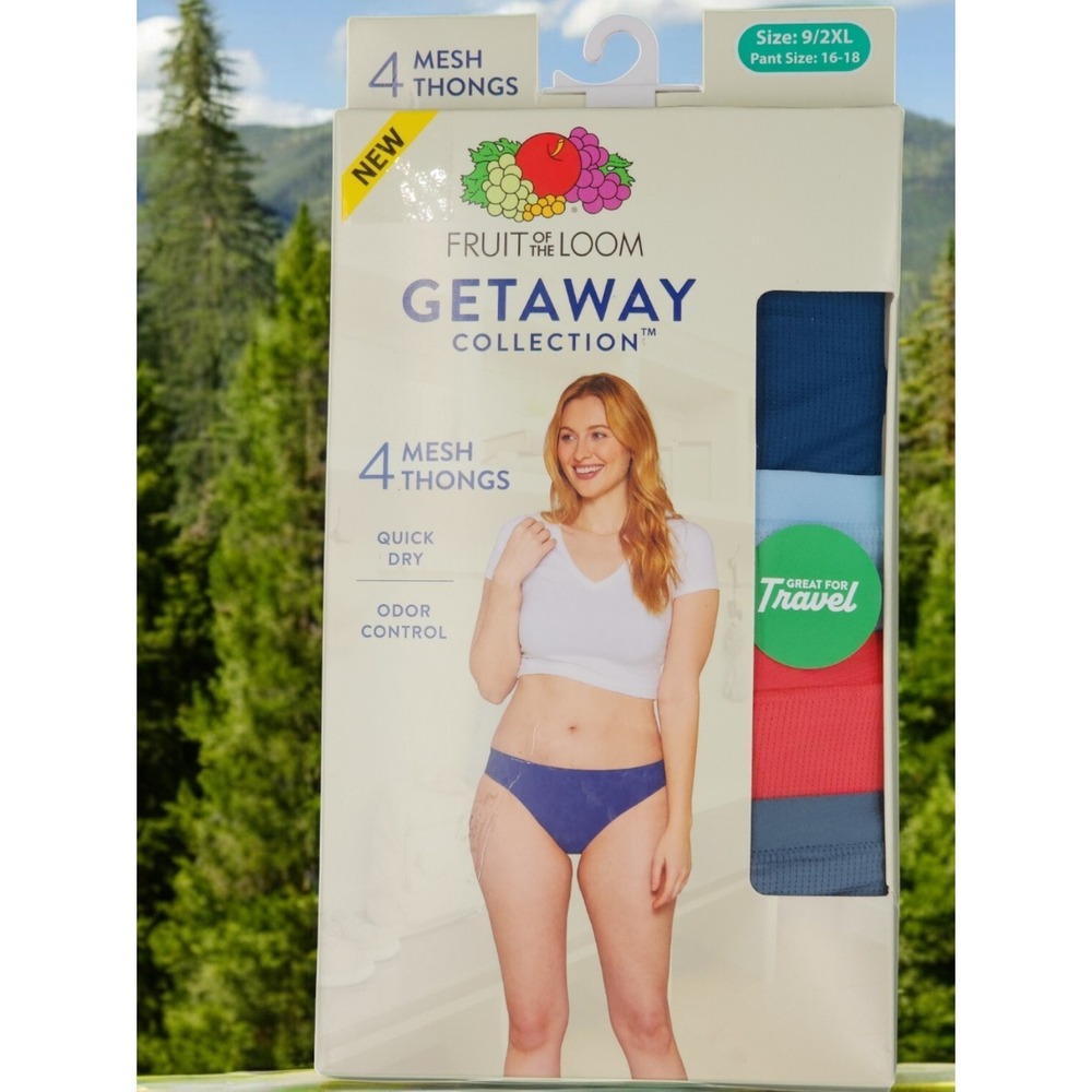 Fruit of the Loom Women's 2XL Getaway Mesh Thongs 4-Pack Size 9 Breathable NWT